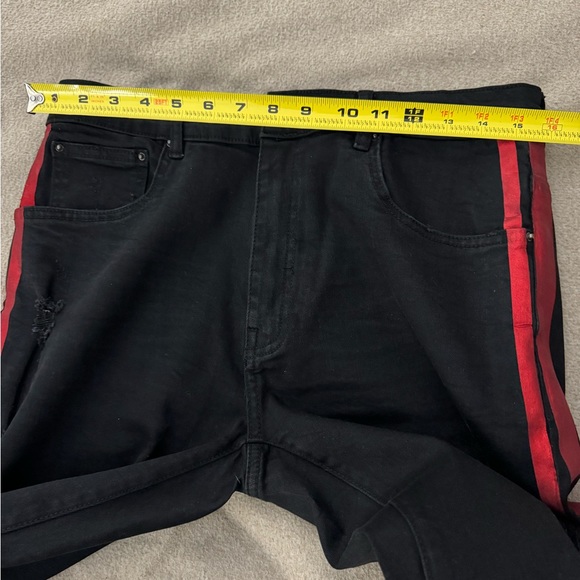 Amiri Jeans 34 Glitter Track Jeans Black With Red Stripe Men's Skinny Distressed - Picture 13 of 14